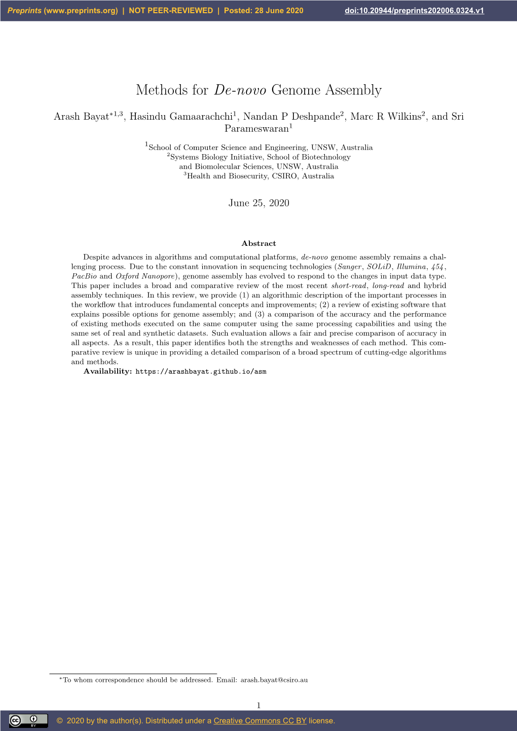 Methods for De-Novo Genome Assembly