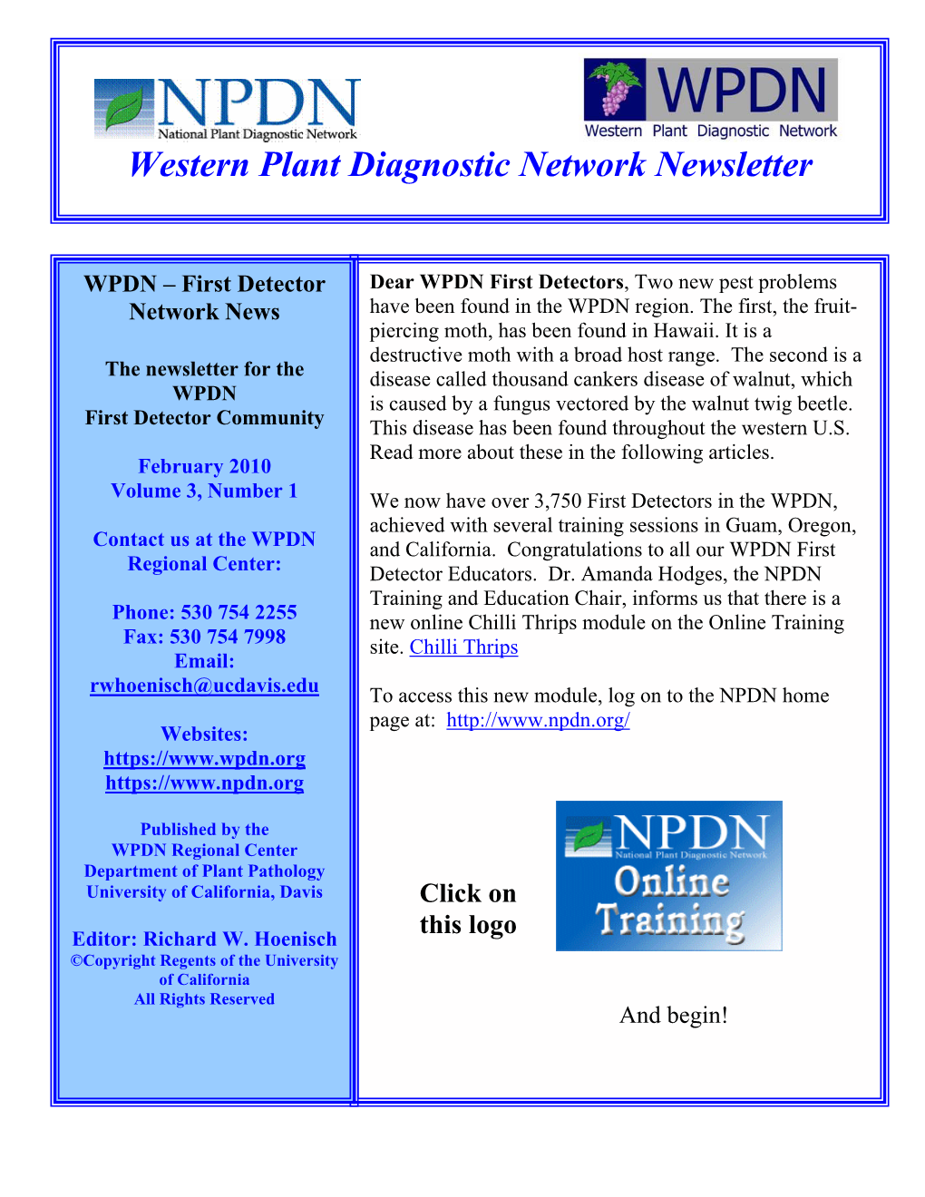 Western Plant Diagnostic Network Newsletter