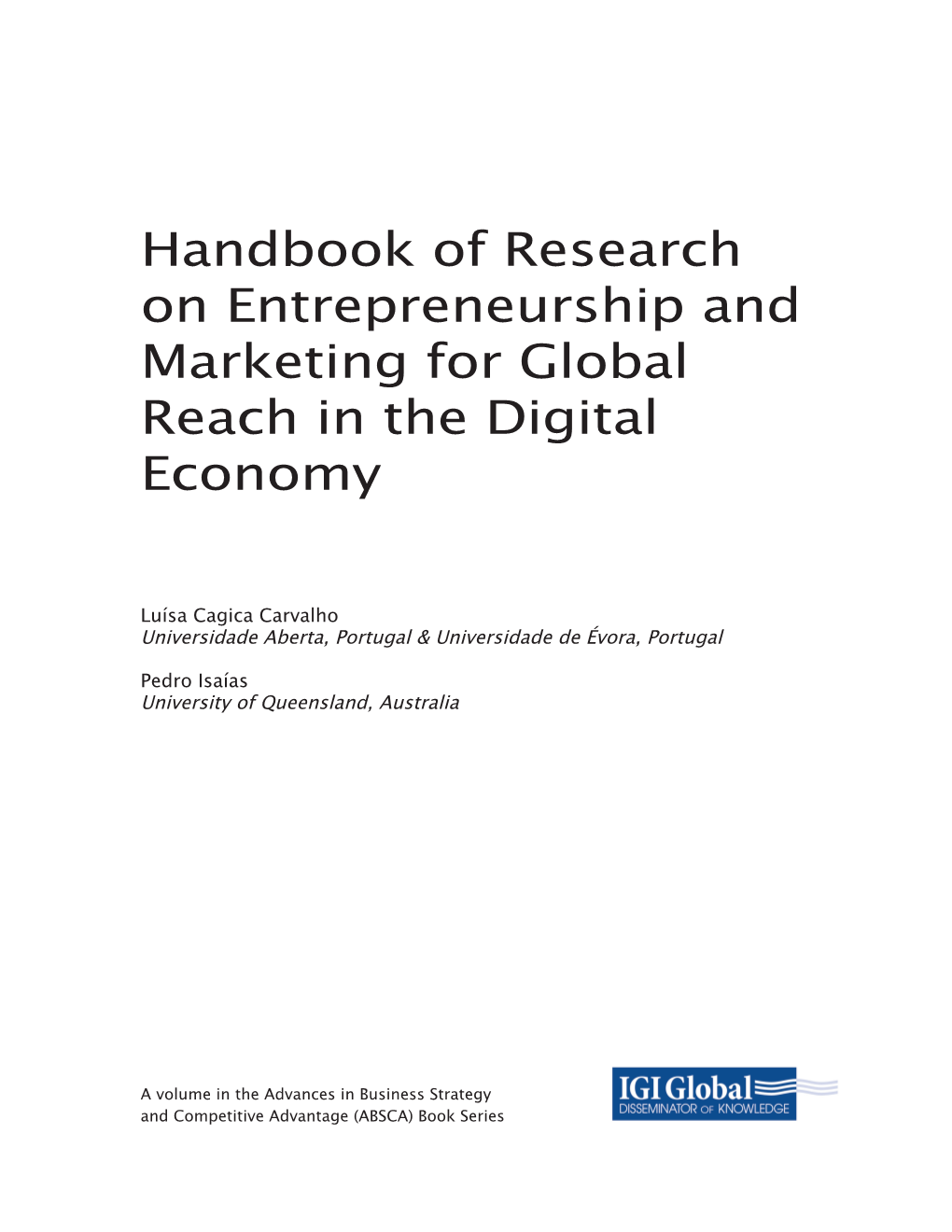 Handbook of Research on Entrepreneurship and Marketing for Global Reach in the Digital Economy