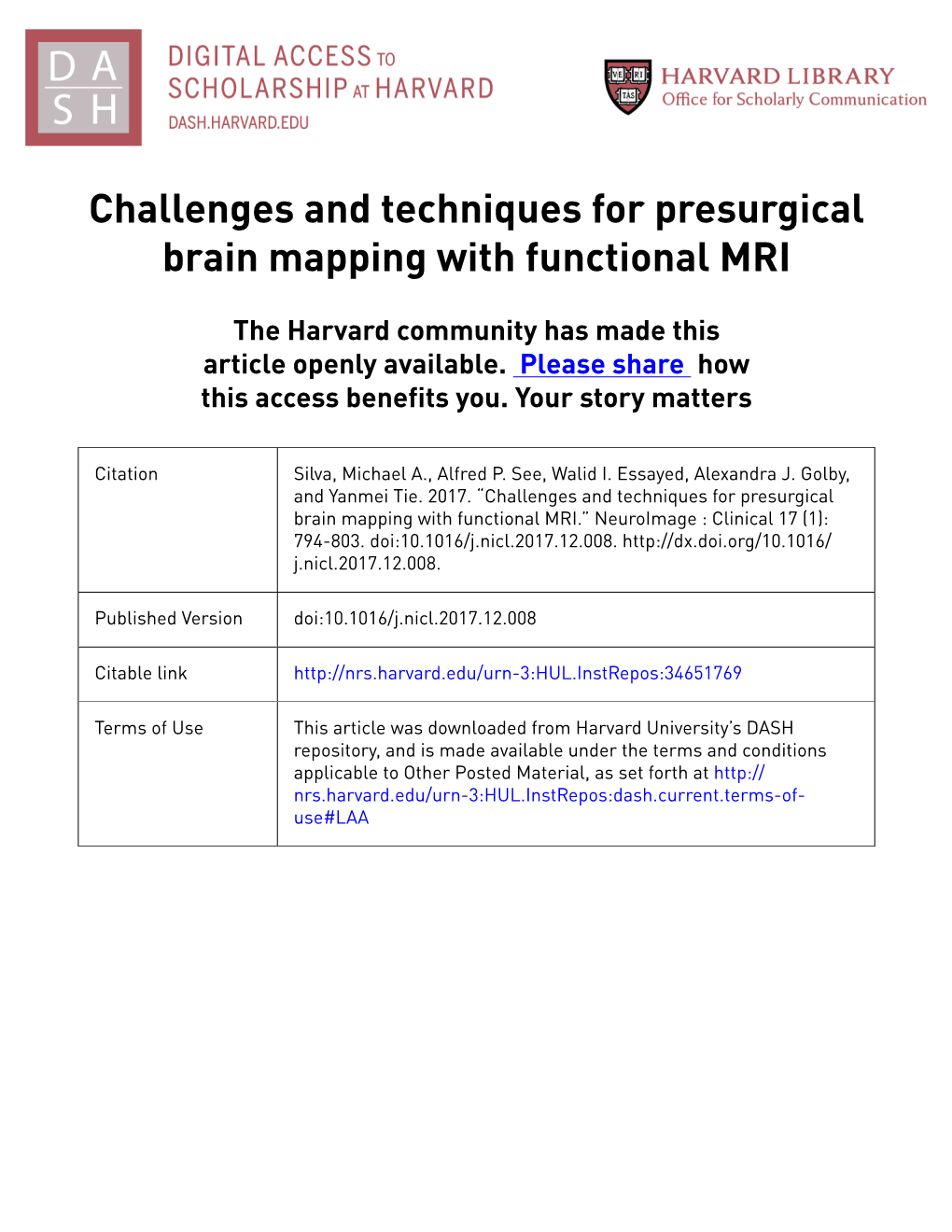 Challenges and Techniques for Presurgical Brain Mapping with Functional MRI