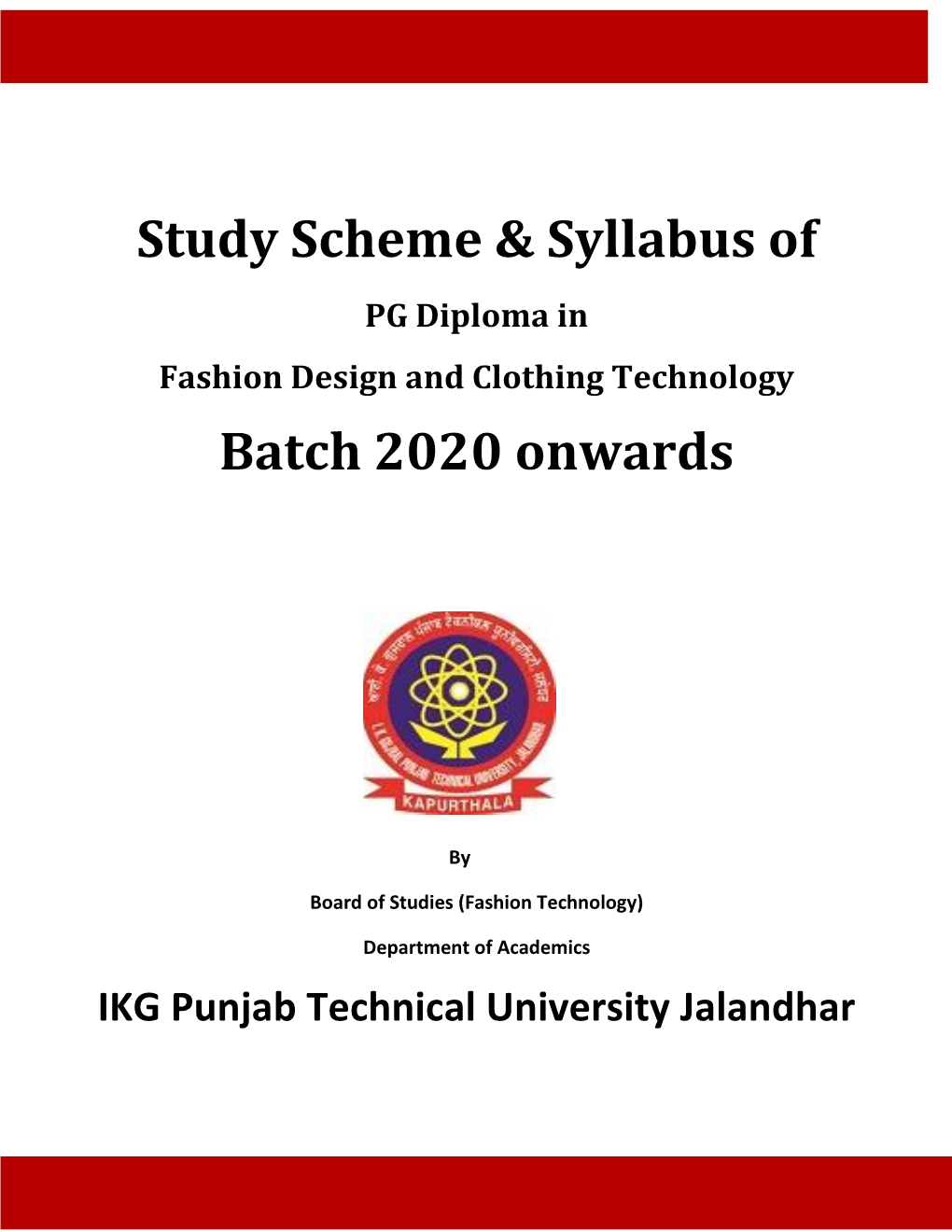 Study Scheme & Syllabus of Batch 2020 Onwards