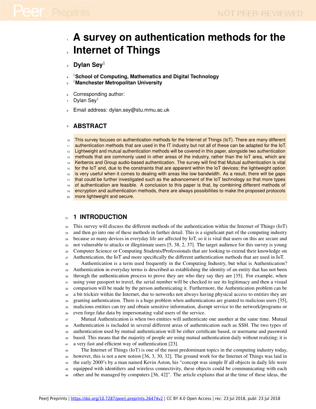 A Survey on Authentication Methods for the Internet of Things