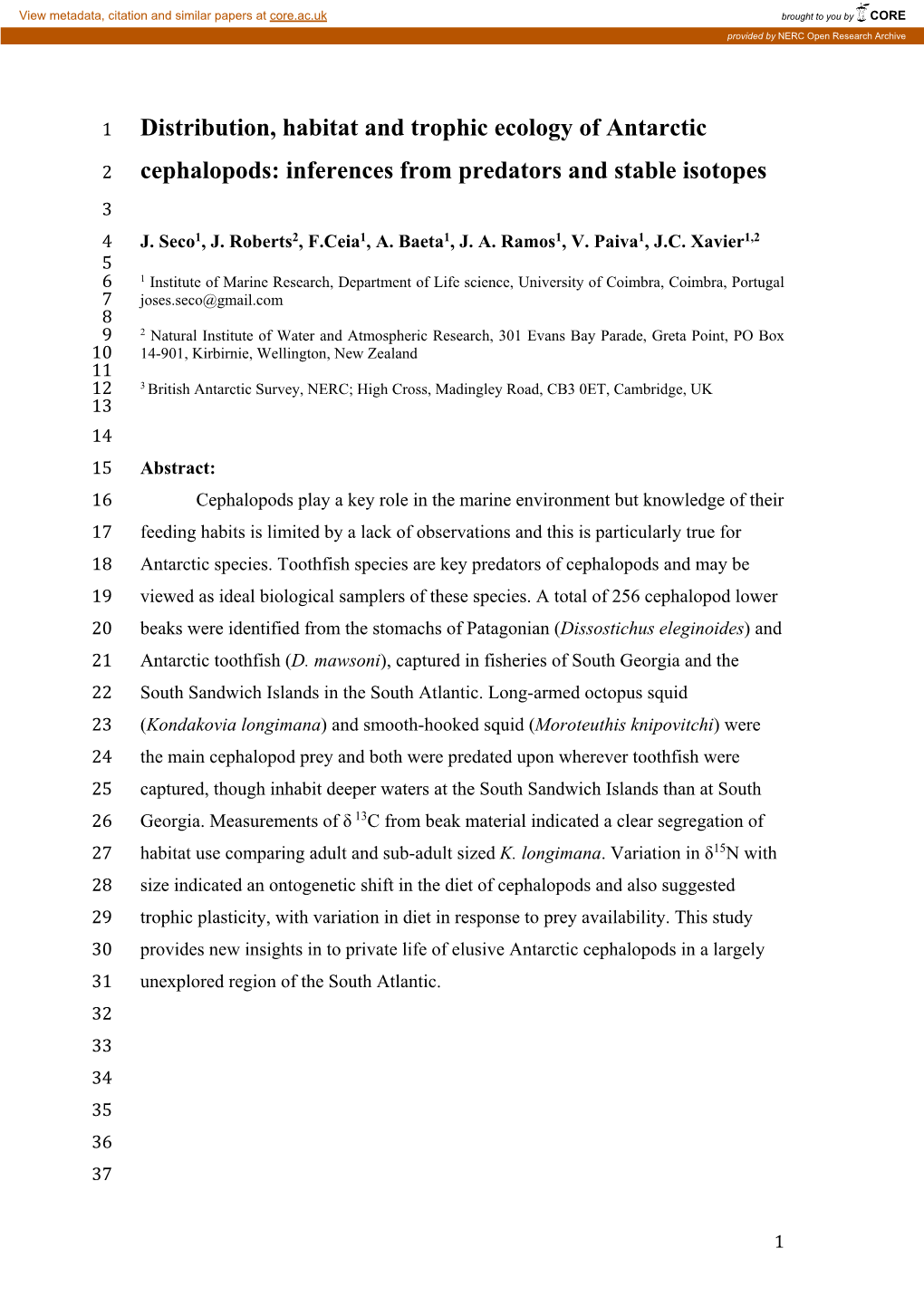 Distribution, Habitat and Trophic Ecology of Antarctic