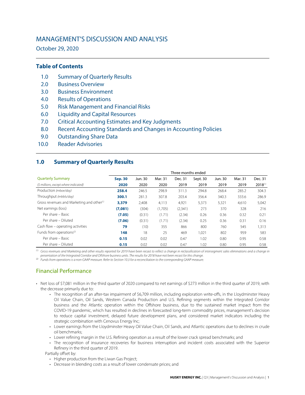 Q3 2020 Husky-MDA