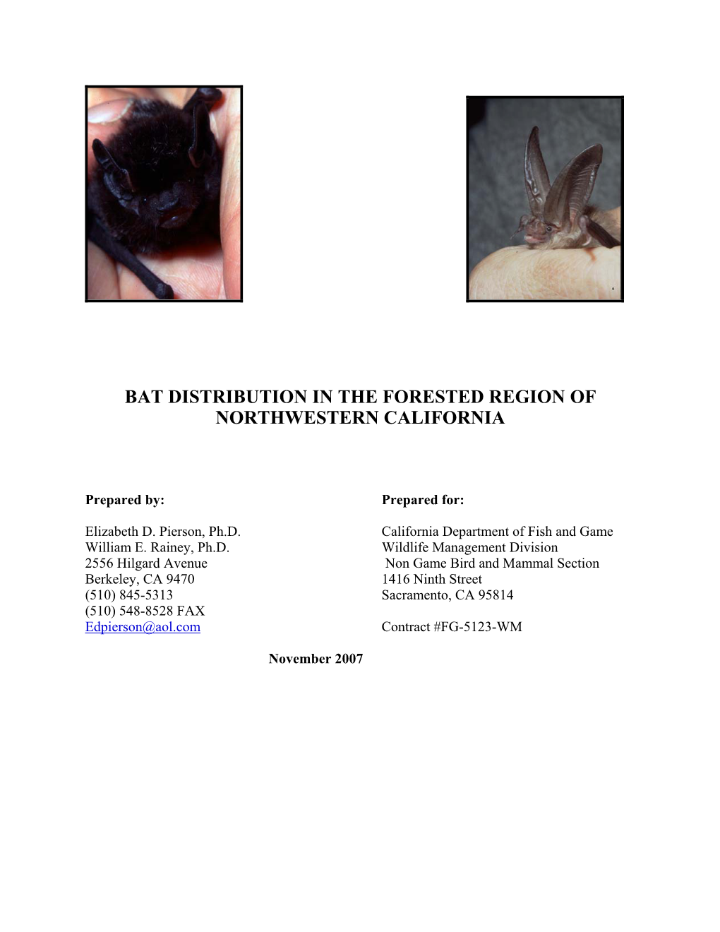 Bat Distribution in the Forested Region of Northwestern California