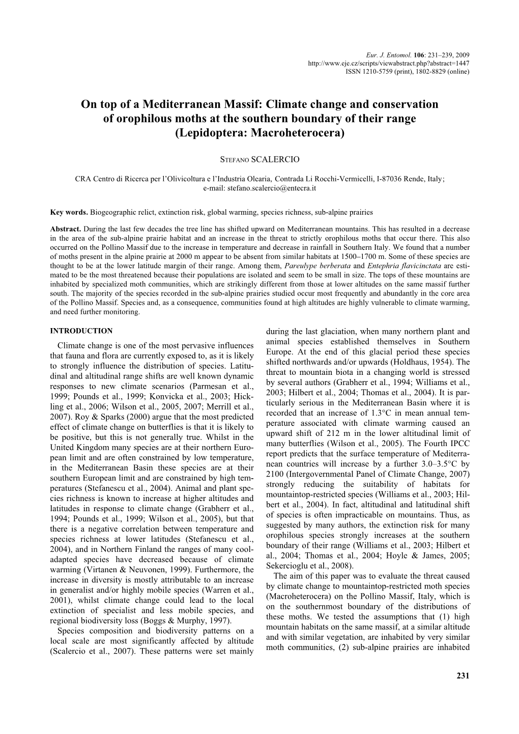 Climate Change and Conservation of Orophilous Moths at the Southern Boundary of Their Range (Lepidoptera: Macroheterocera)