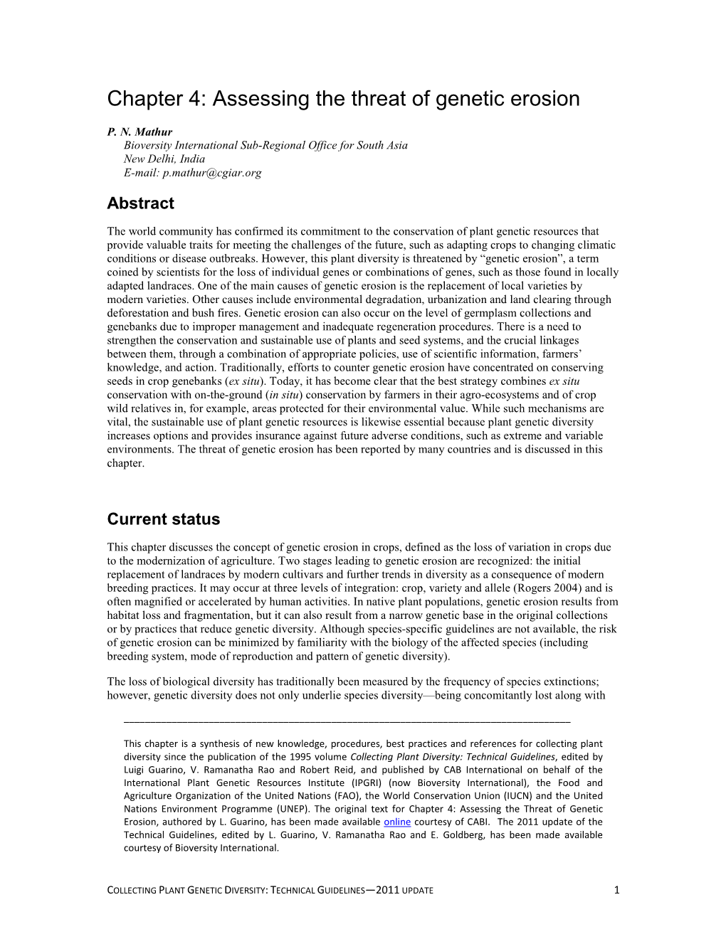 Chapter 4: Assessing the Threat of Genetic Erosion