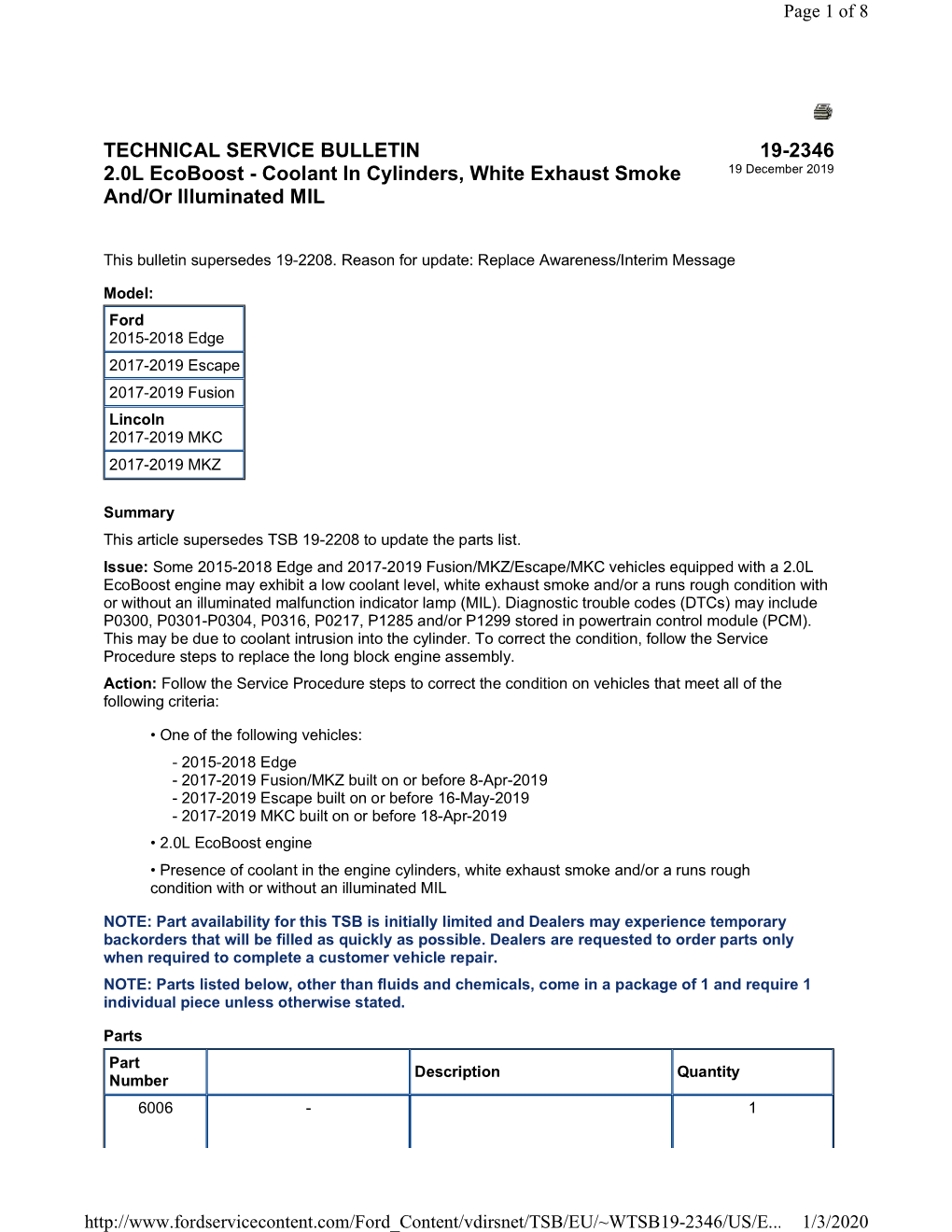 TECHNICAL SERVICE BULLETIN 2.0L Ecoboost