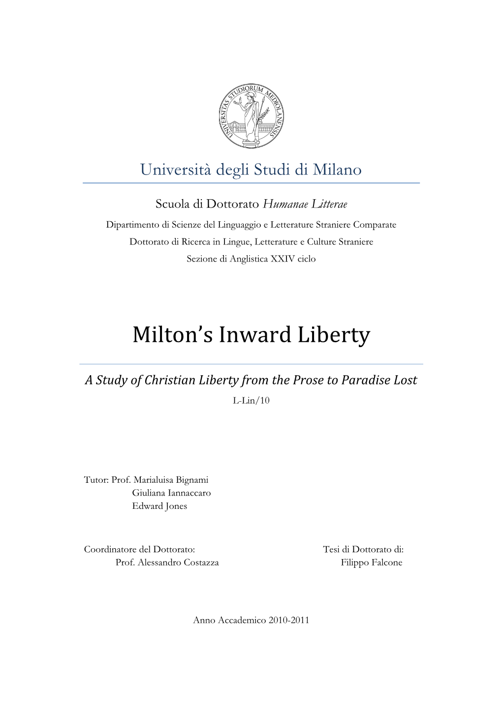 Milton's Inward Liberty