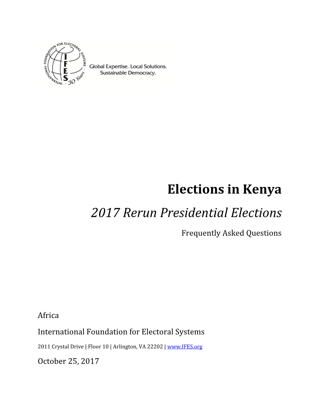 Elections in Kenya: 2017 Rerun Presidential Election Frequently Asked Questions