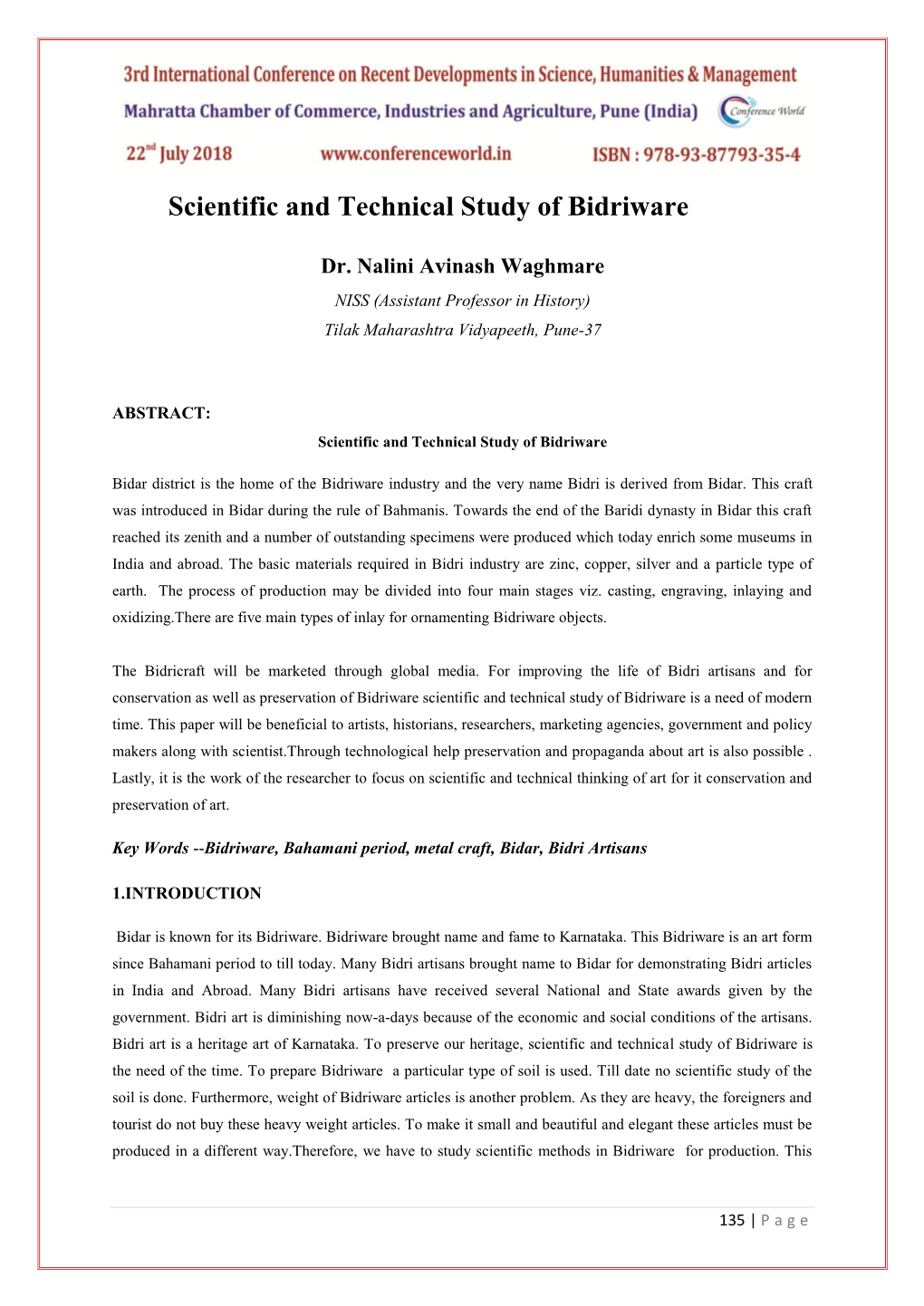 Scientific and Technical Study of Bidriware