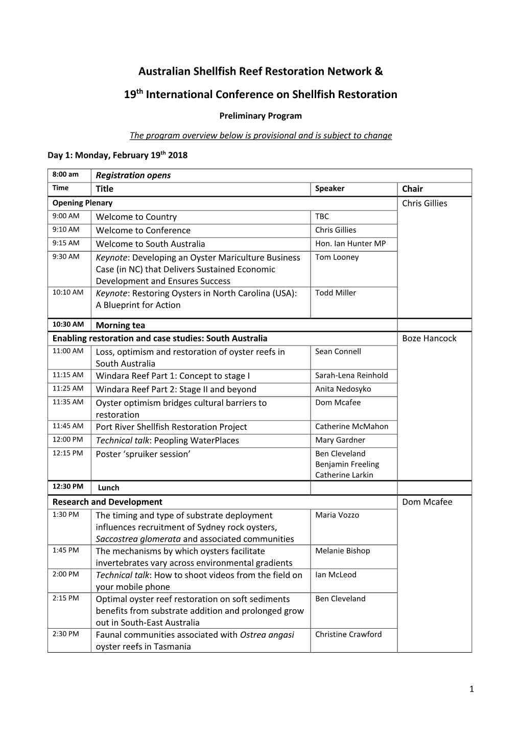 Australian Shellfish Reef Restoration Network & 19Th International