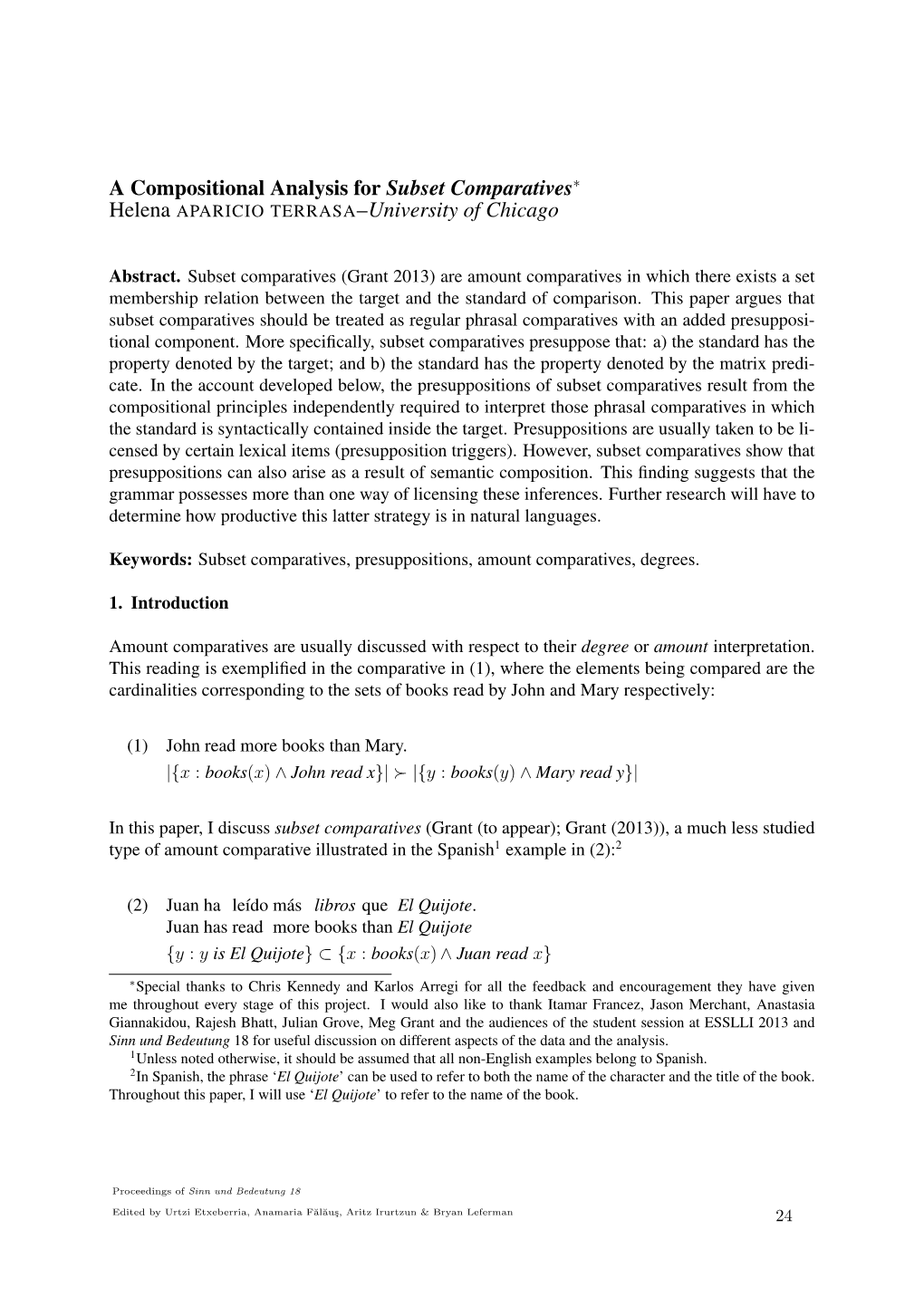 A Compositional Analysis for Subset Comparatives∗ Helena APARICIO TERRASA–University of Chicago