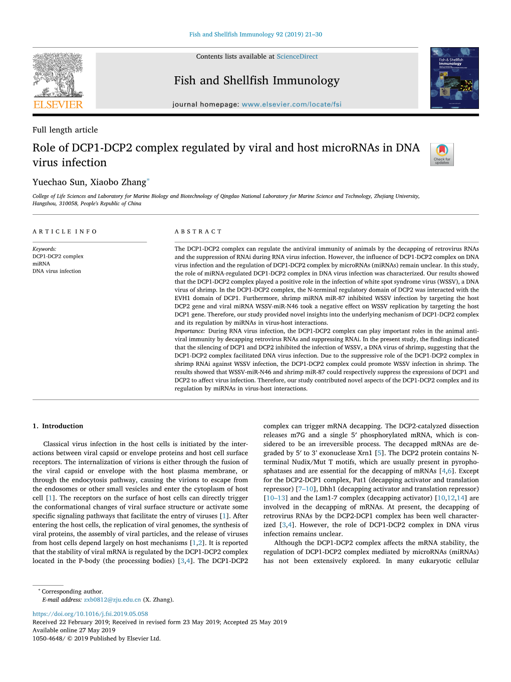 Role of DCP1-DCP2 Complex Regulated by Viral and Host Micrornas in DNA Virus Infection T