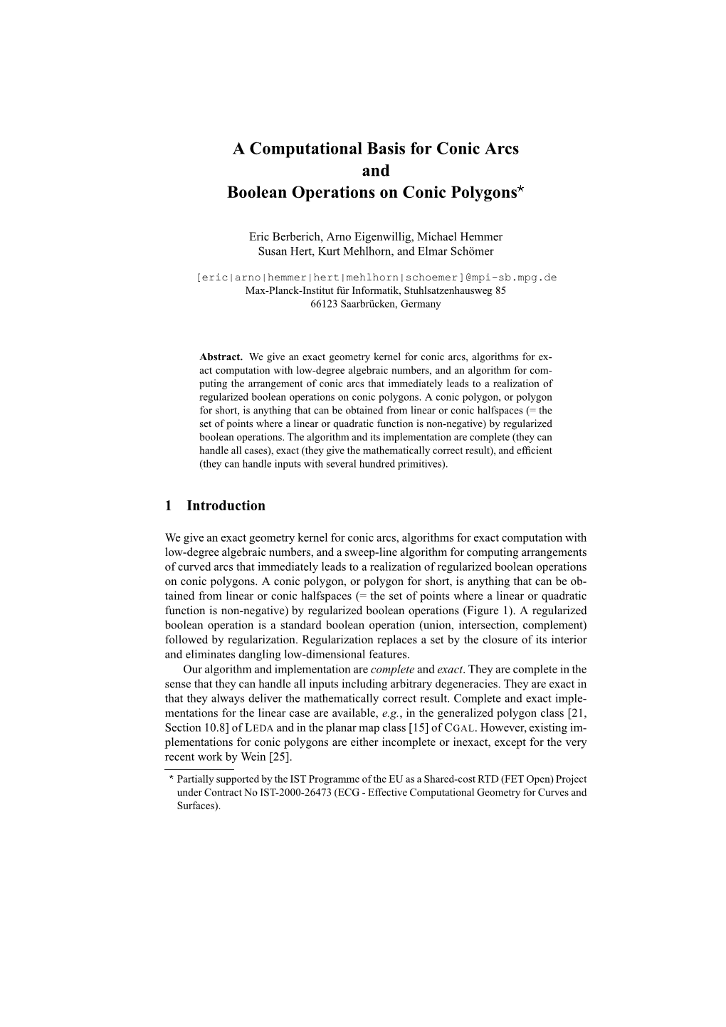 A Computational Basis for Conic Arcs and Boolean Operations on Conic Polygons