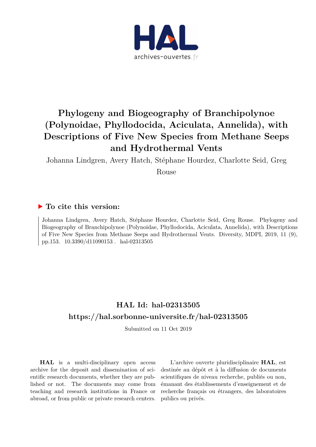 Phylogeny and Biogeography of Branchipolynoe