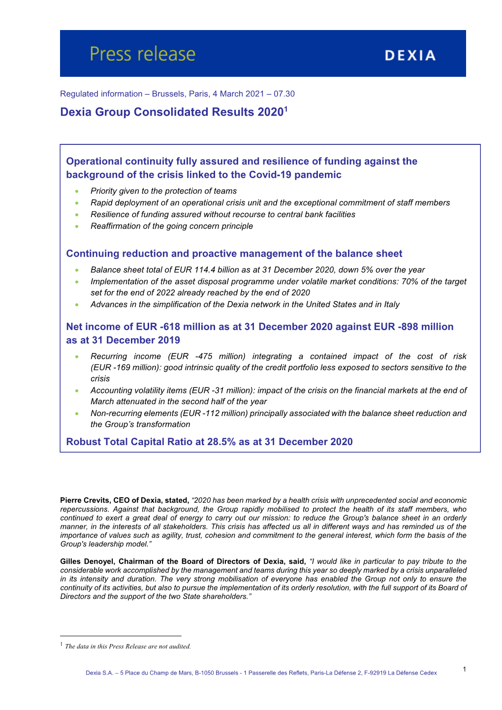 Dexia Group Consolidated Results 20201