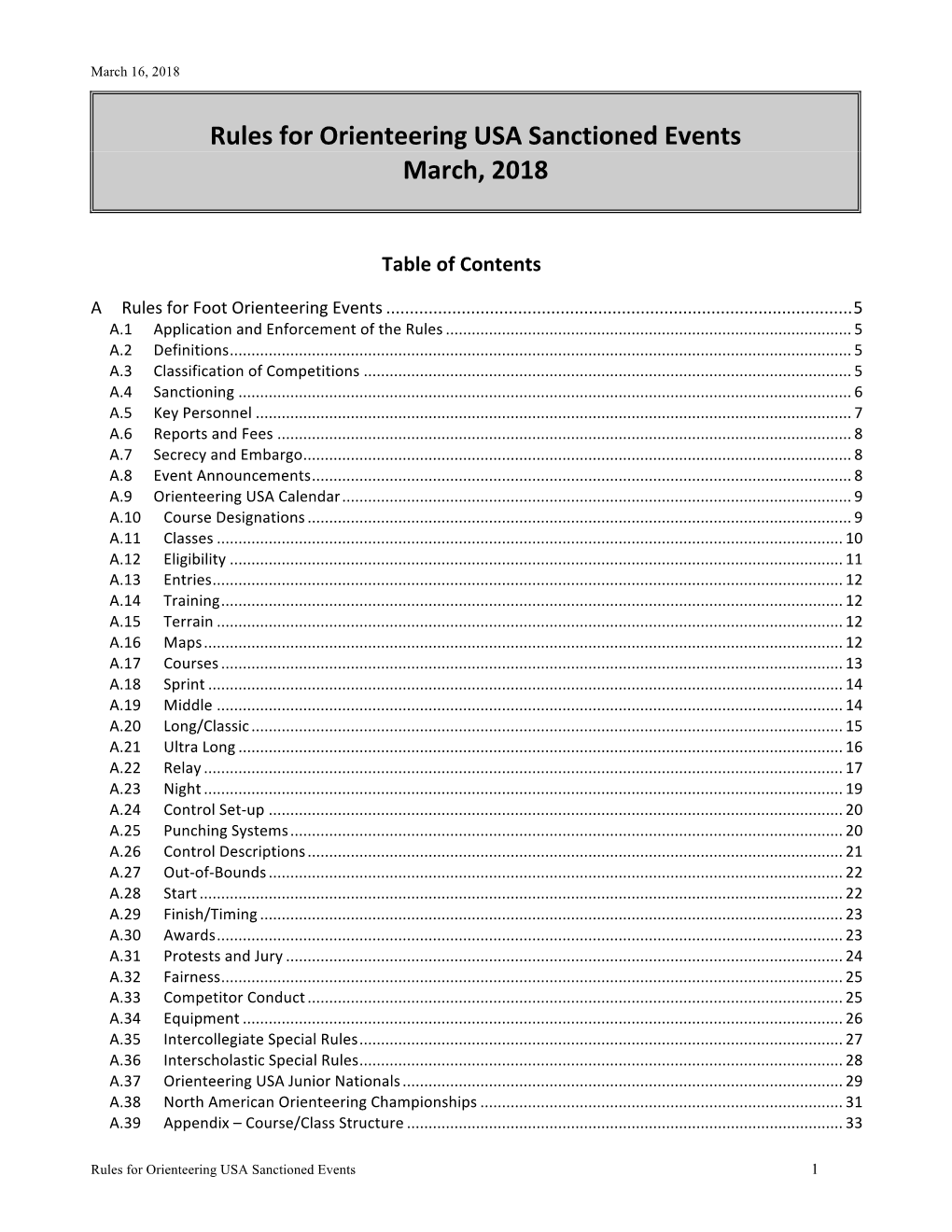 Rules for Orienteering USA Sanctioned Events March, 2018