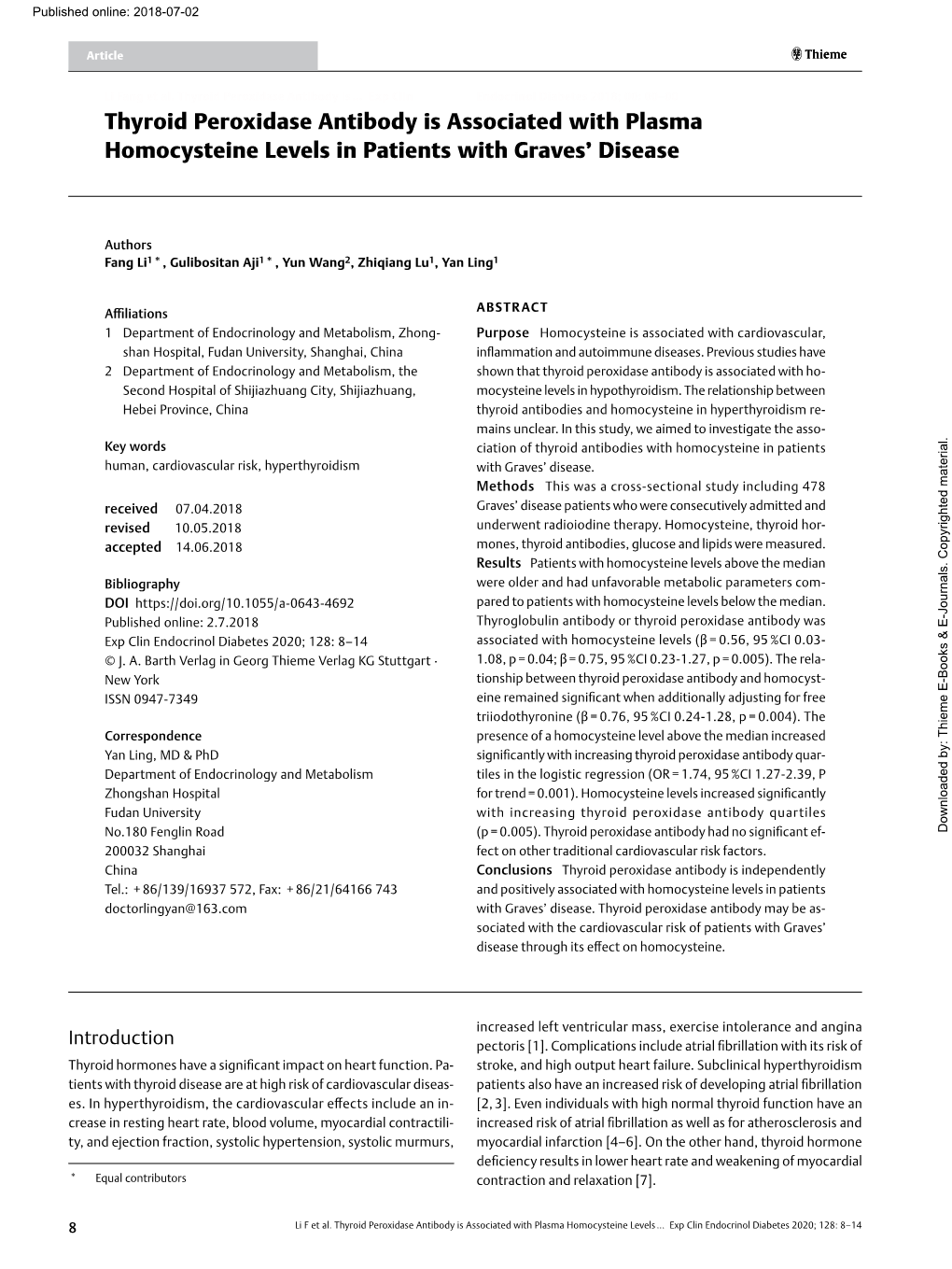 Thyroid Peroxidase Antibody Is Associated with Plasma Homocysteine Levels in Patients with Graves’ Disease