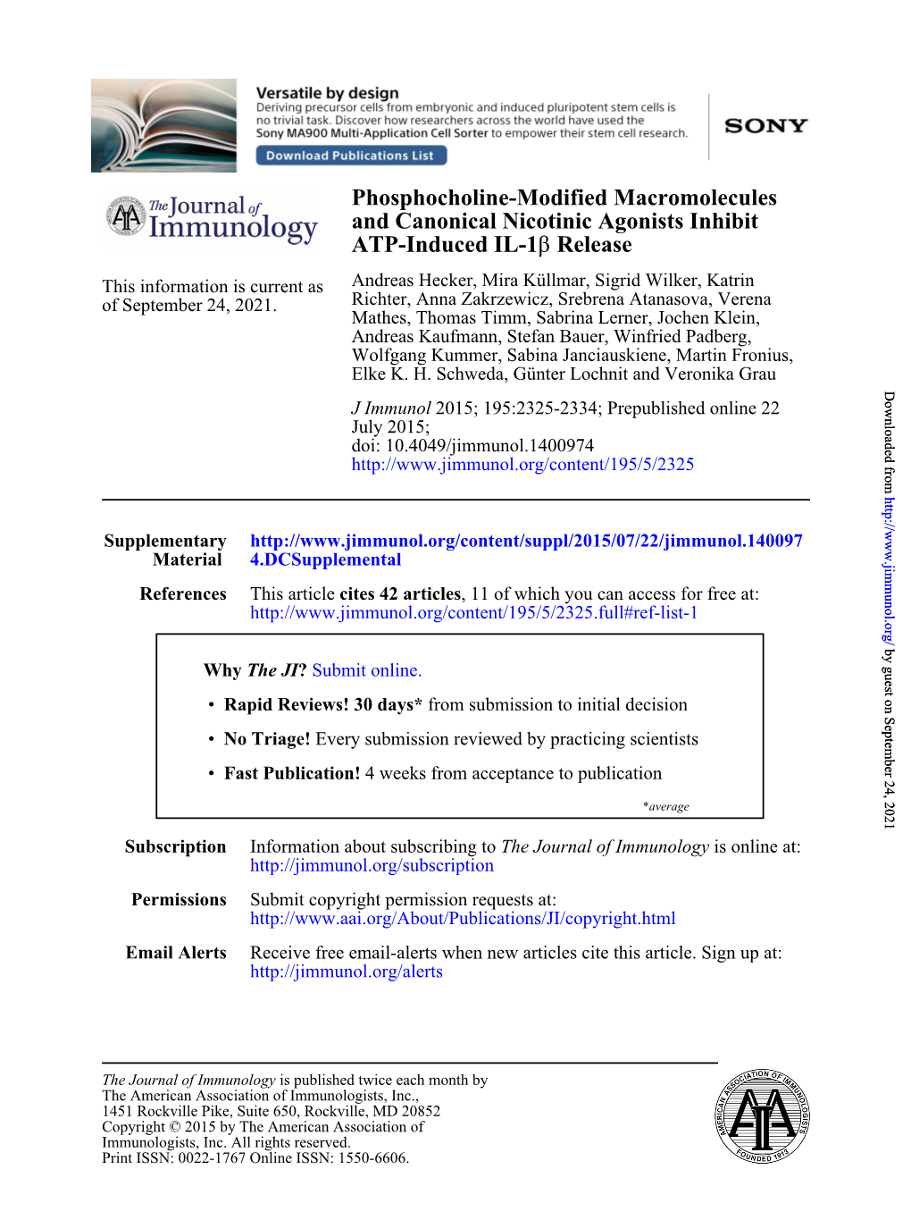 Release Β ATP-Induced IL-1 and Canonical Nicotinic Agonists Inhibit Phosphocholine-Modified Macromolecules