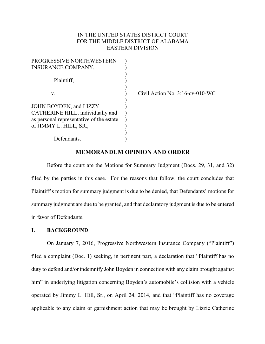 Memorandum Opinion and Order