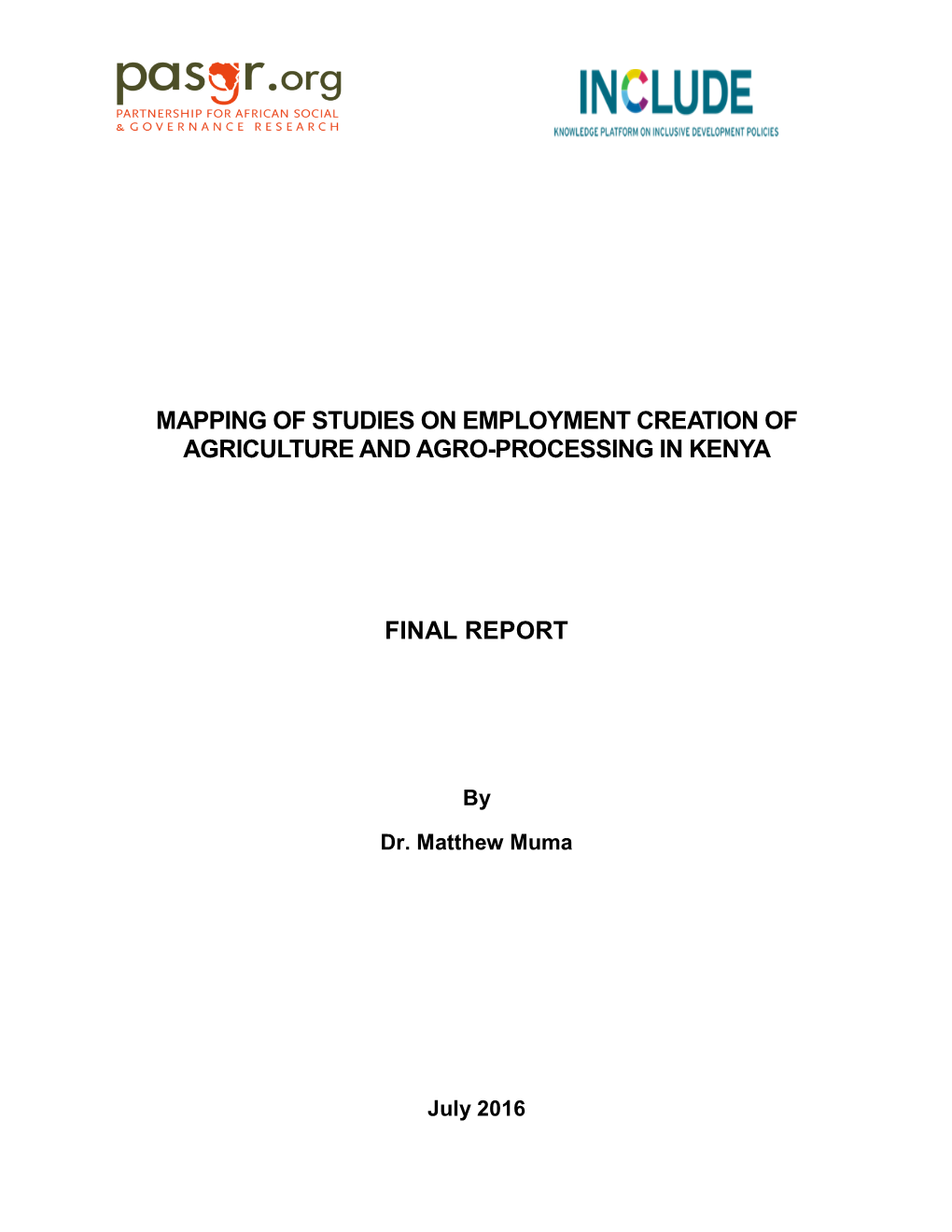 Mapping of Studies on Employment Creation of Agriculture and Agro-Processing in Kenya