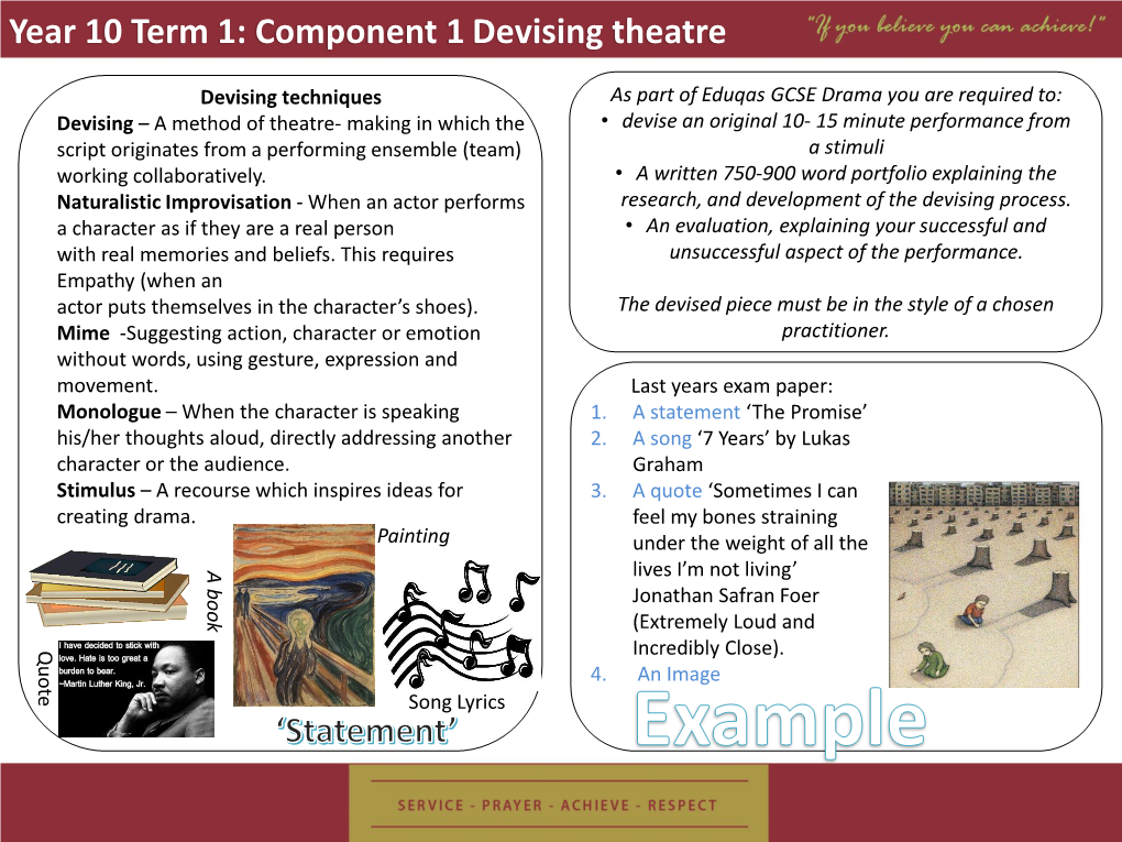 Year 10 Term 1: Component 1 Devising Theatre