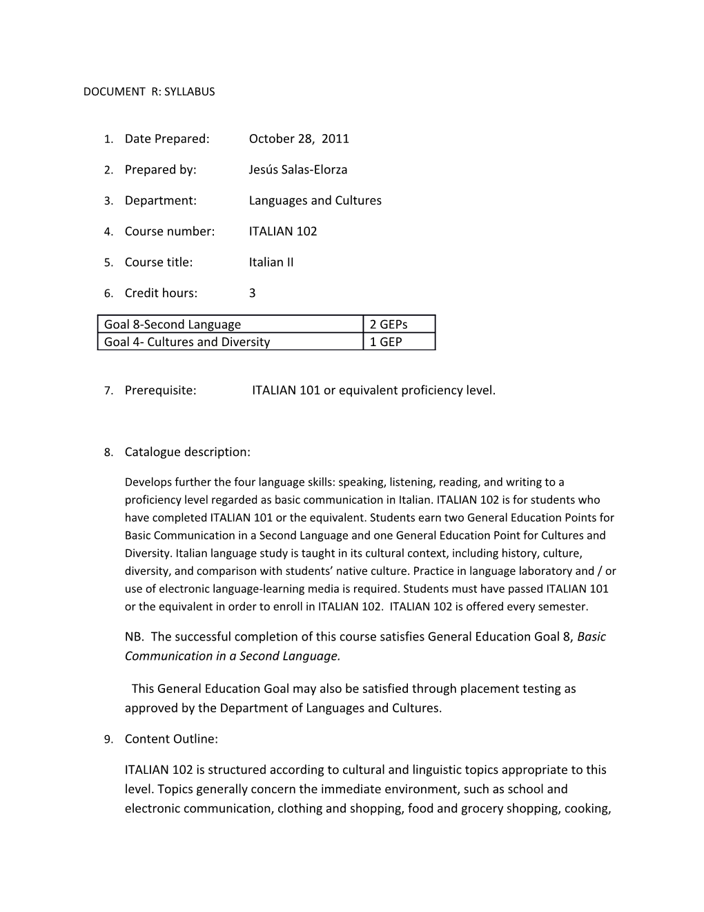 Document R: Syllabus