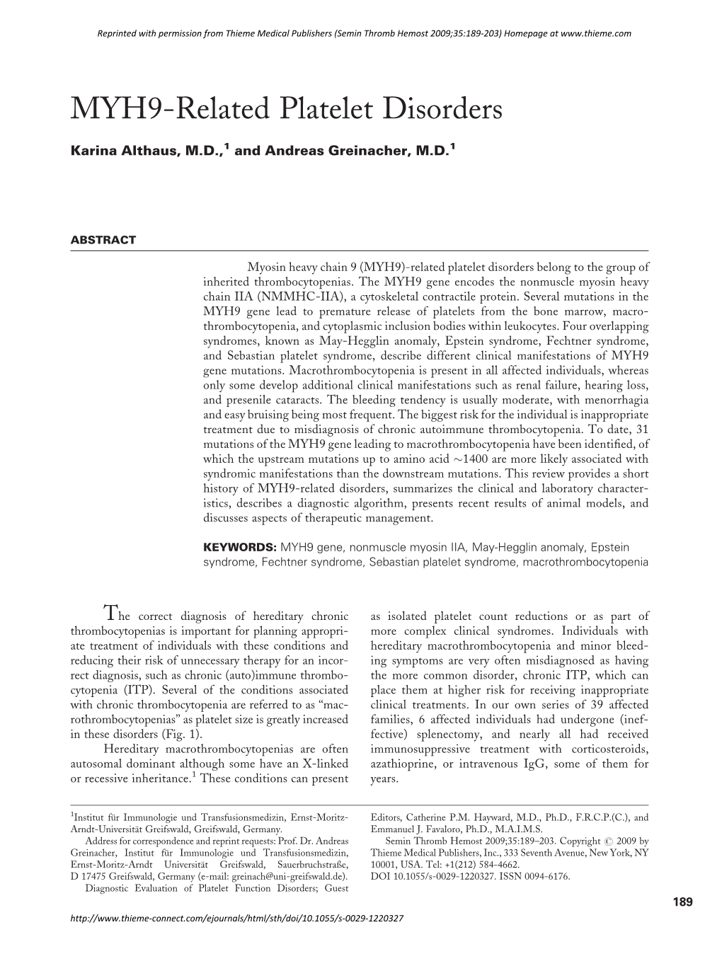 MYH9-Related Platelet Disorders