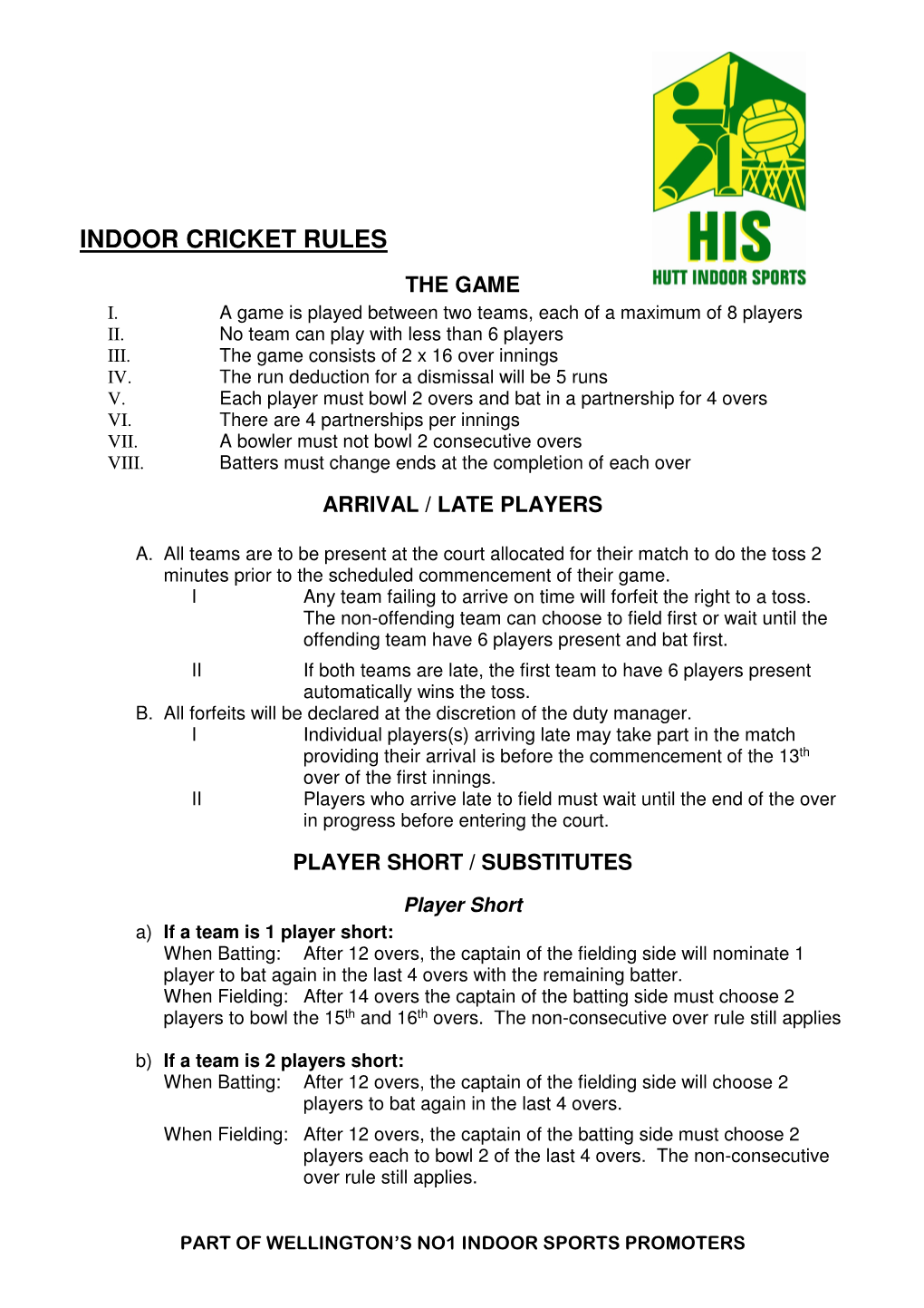 Indoor Cricket Rules