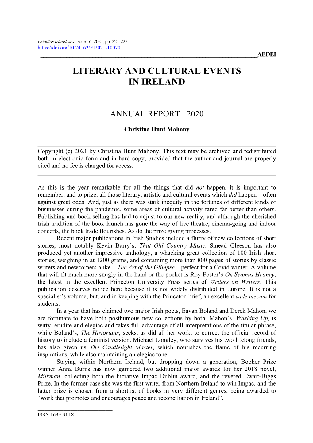 Literary and Cultural Events in Ireland