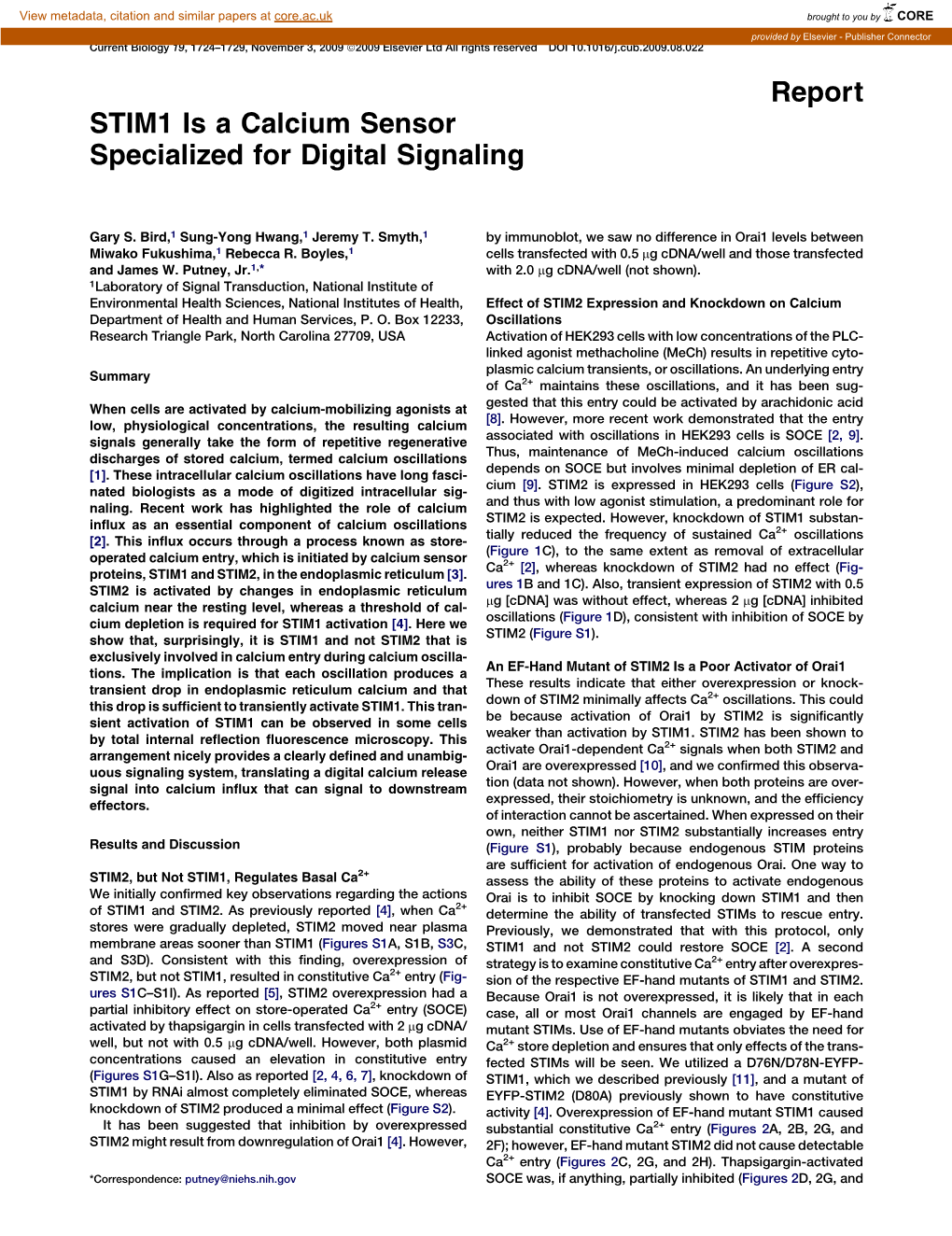 Report STIM1 Is a Calcium Sensor Specialized for Digital Signaling