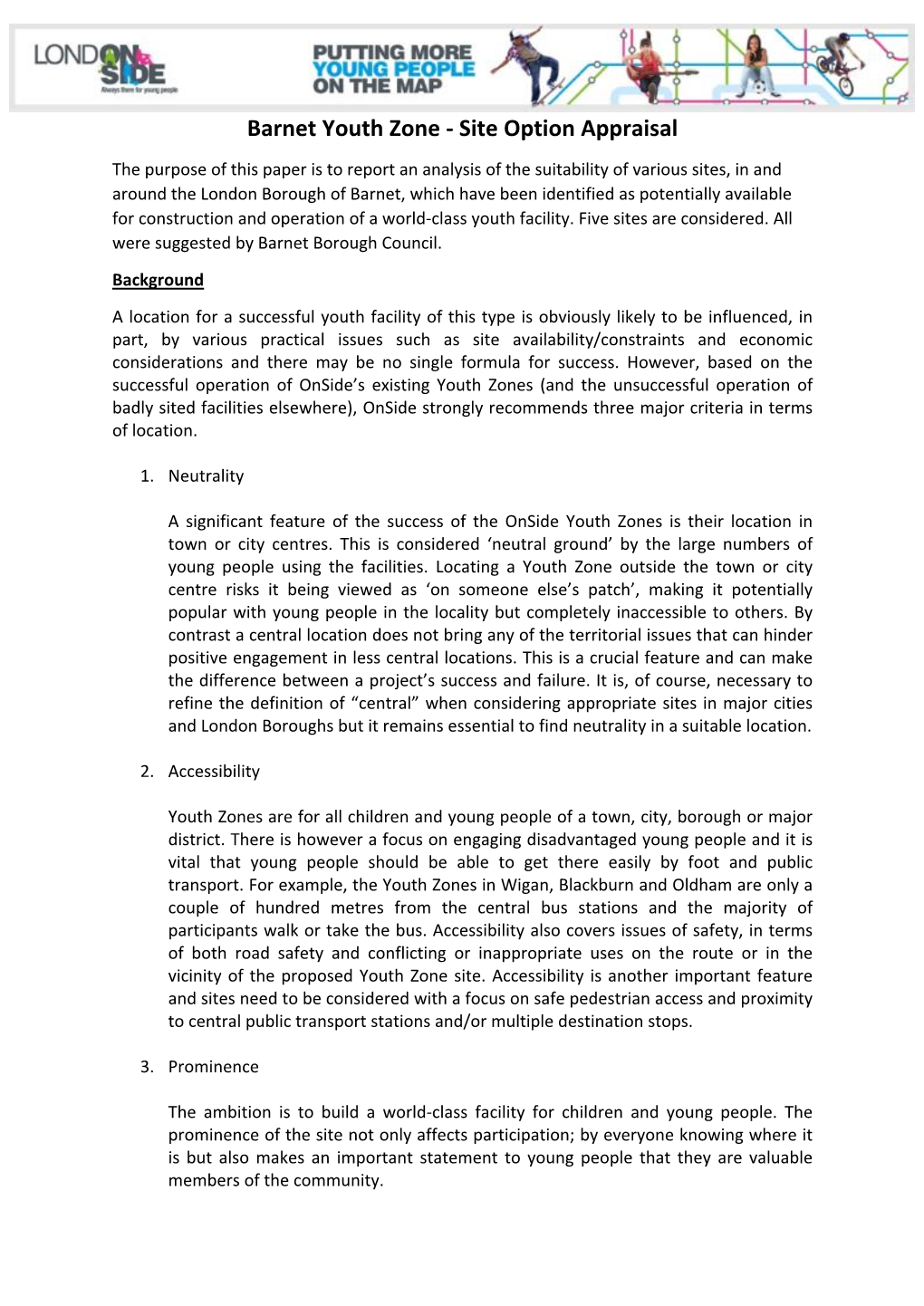 Barnet Youth Zone - Site Option Appraisal