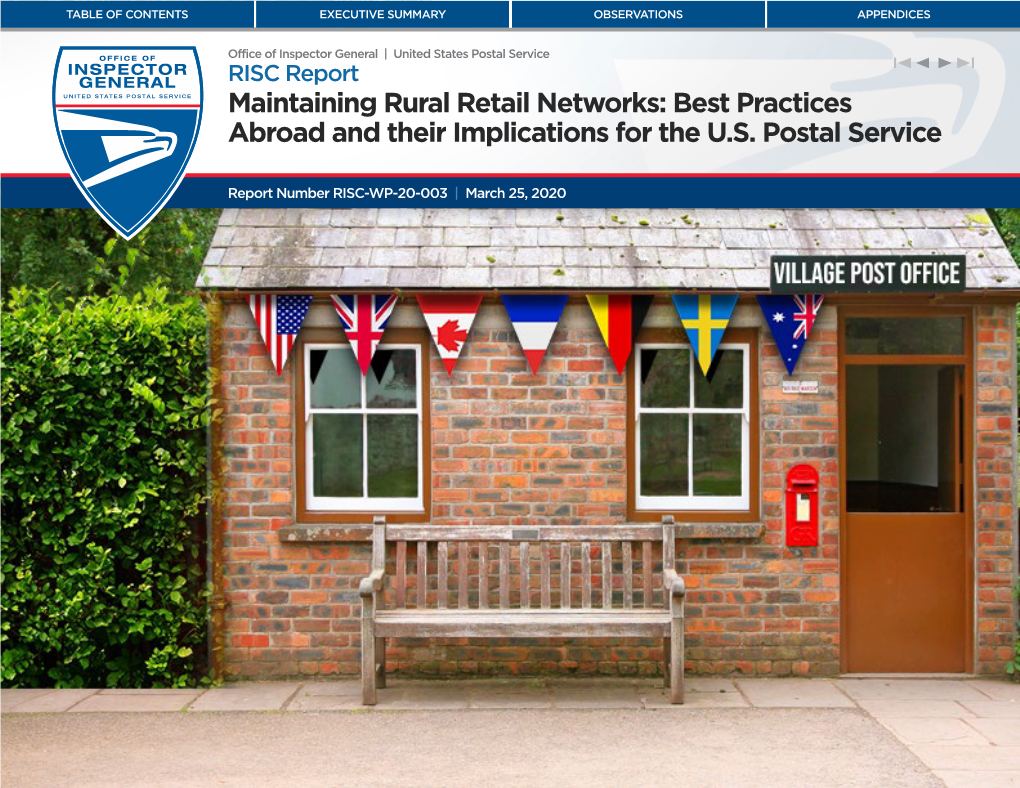 Maintaining Rural Retail Networks: Best Practices Abroad and Their Implications for the US Postal Service. Report Number RISC