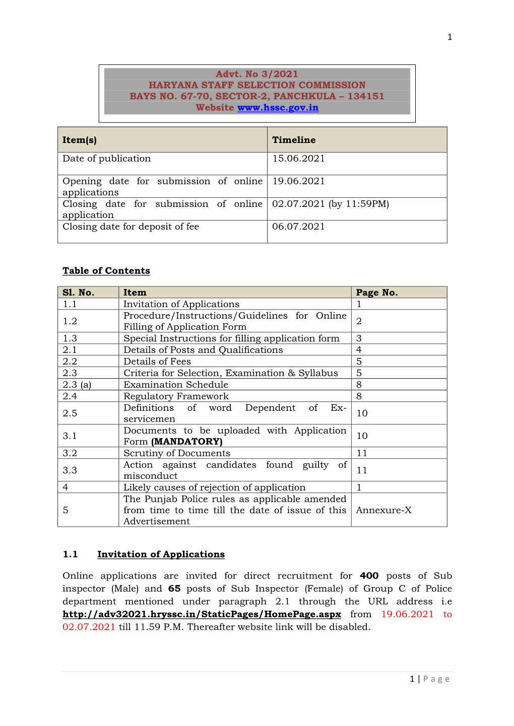 1 1 | Page Item(S) Timeline Date Of