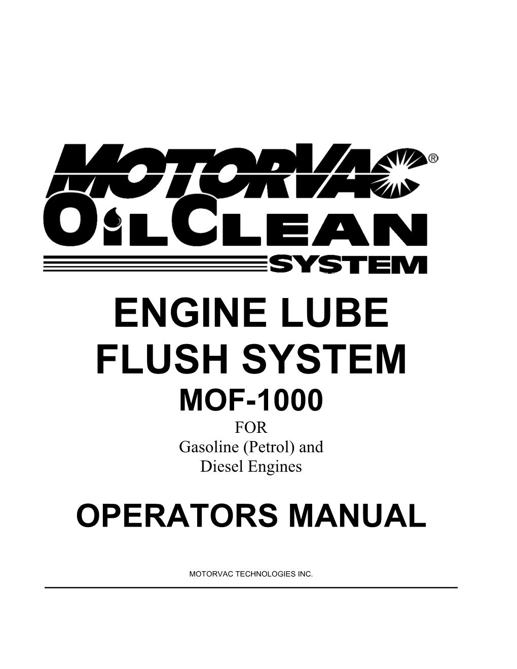 ENGINE LUBE FLUSH SYSTEM MOF-1000 for Gasoline (Petrol) and Diesel Engines