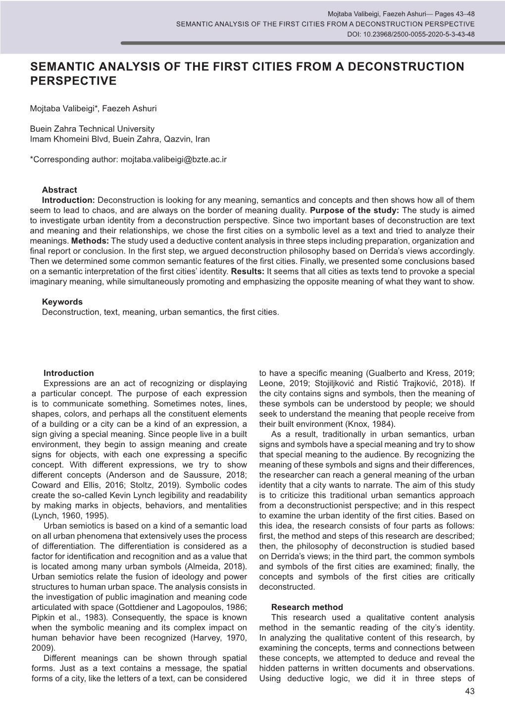 Semantic Analysis of the First Cities from a Deconstruction Perspective Doi: 10.23968/2500-0055-2020-5-3-43-48