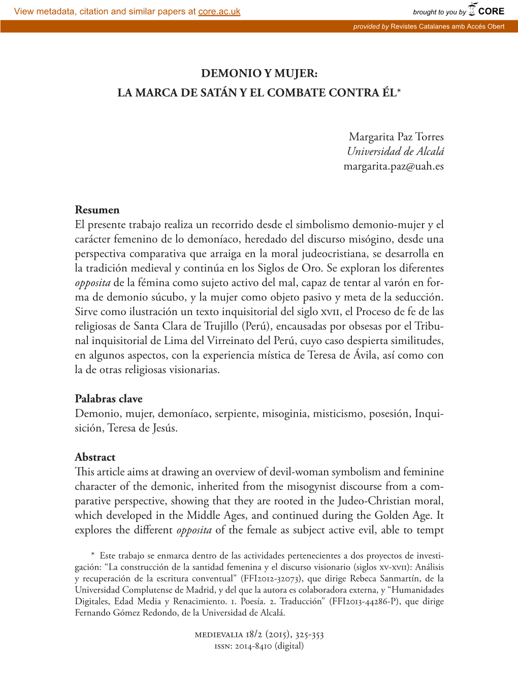 Demonio Y Mujer: La Marca De Satán Y El Combate Contra Él*