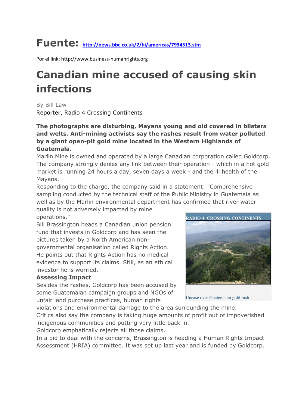 Canadian Mine Accused of Causing Skin Infections