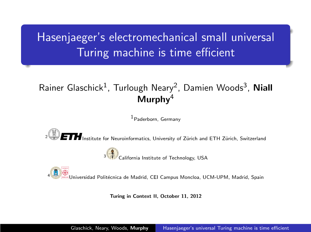 Hasenjaeger's Electromechanical Small Universal Turing Machine Is