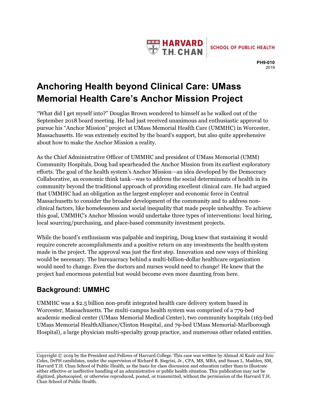 Umass Memorial Health Care's Anchor Mission Project