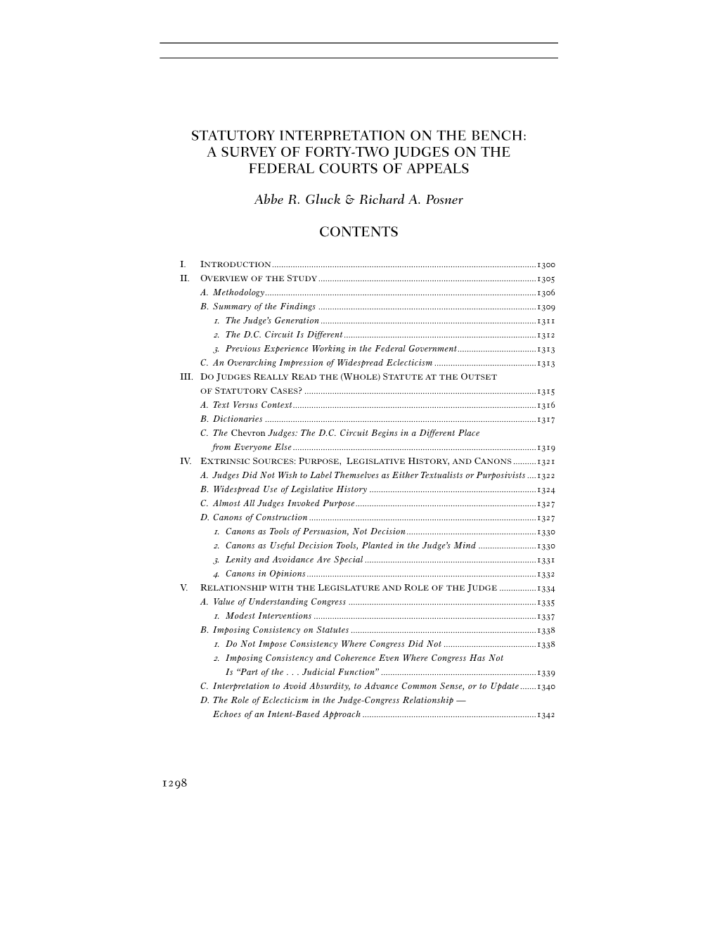 Statutory Interpretation on the Bench: a Survey of Forty-Two Judges on the Federal Courts of Appeals