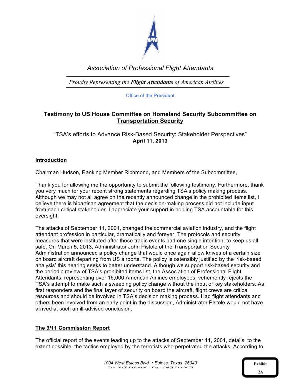 Testimony to US House Committee on Homeland Security Subcommittee on Transportation Security