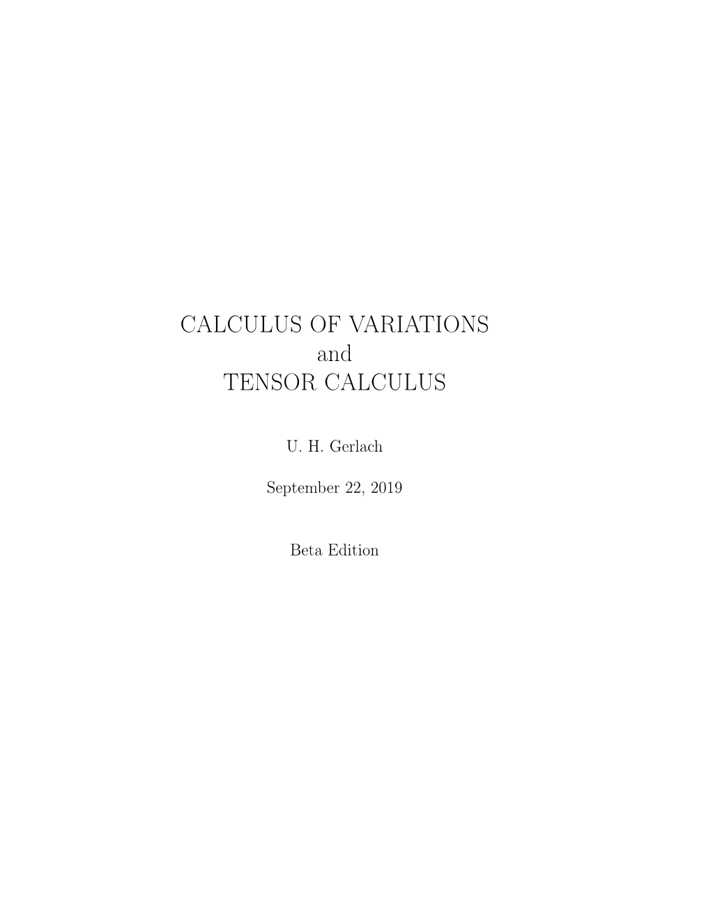 CALCULUS of VARIATIONS and TENSOR CALCULUS