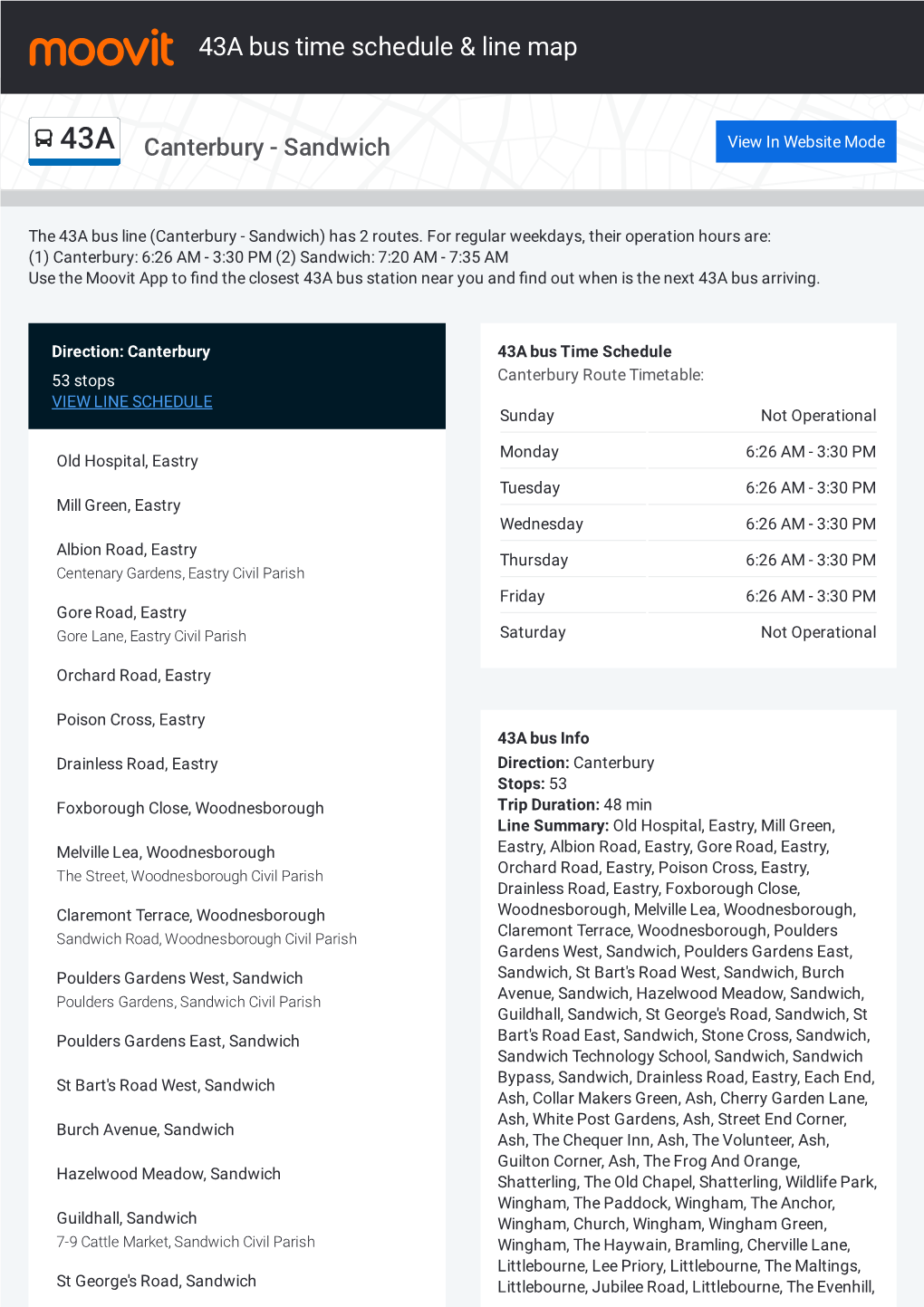 43A Bus Time Schedule & Line Route