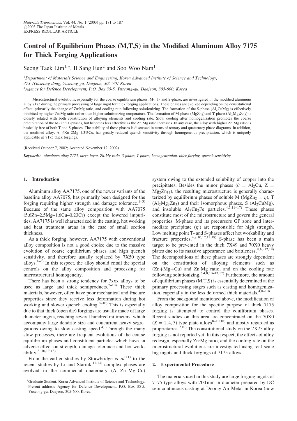 Control of Equilibrium Phases (M,T,S) in the Modified Aluminum Alloy