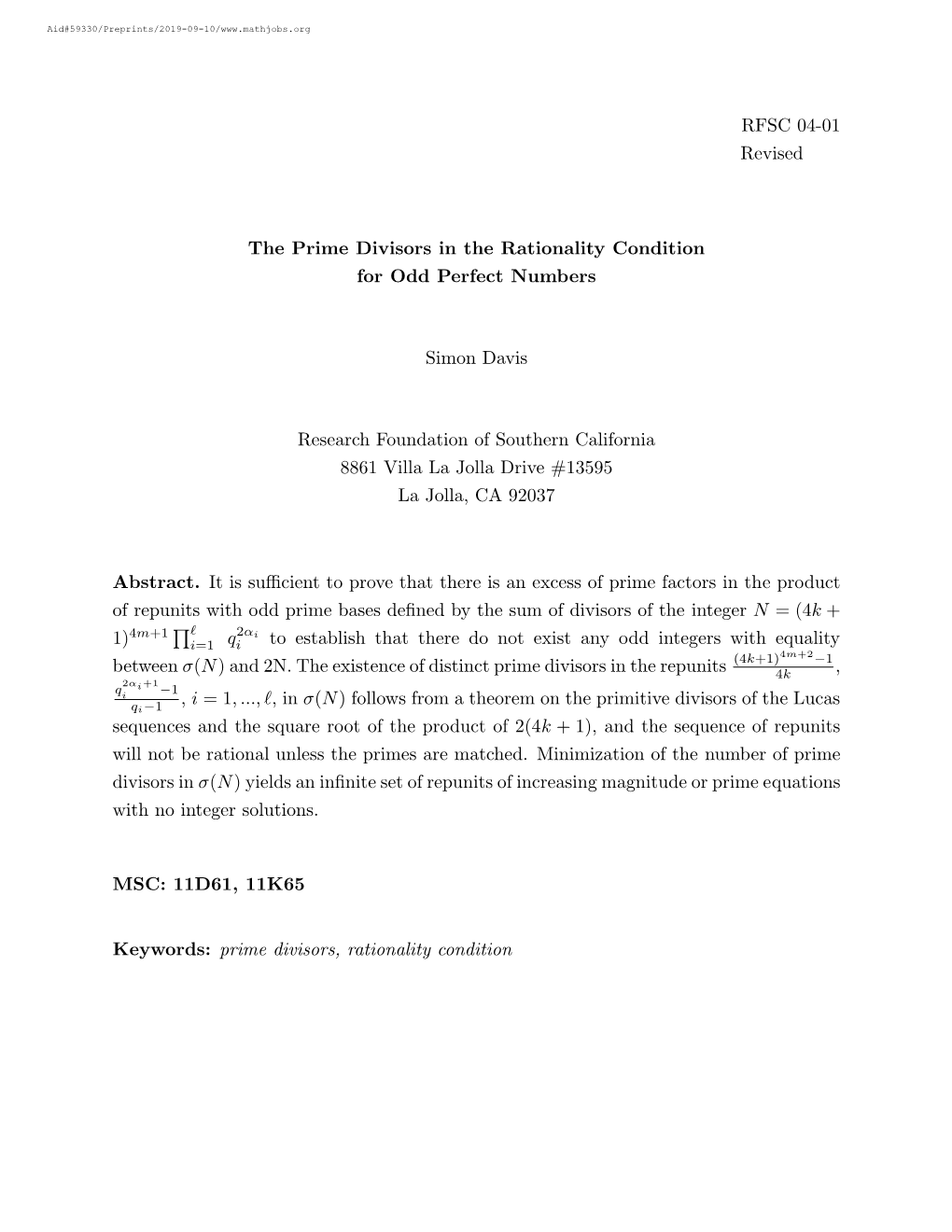 Prime Divisors in the Rationality Condition for Odd Perfect Numbers