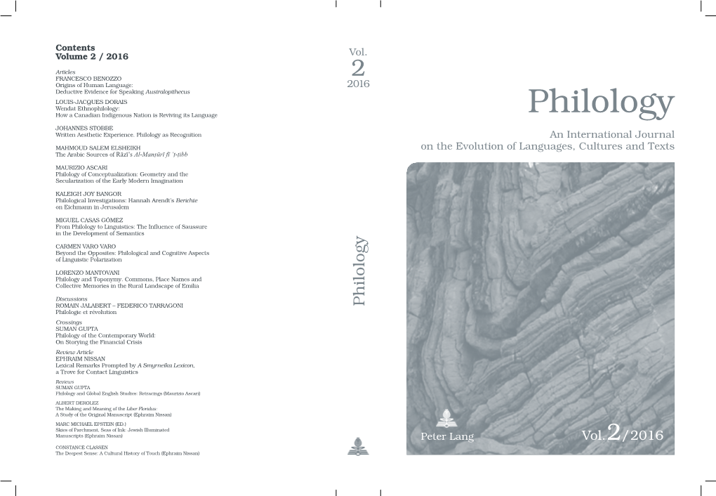 Wendat Ethnophilology: How a Canadian Indigenous Nation Is Reviving Its Language Philology JOHANNES STOBBE Written Aesthetic Experience