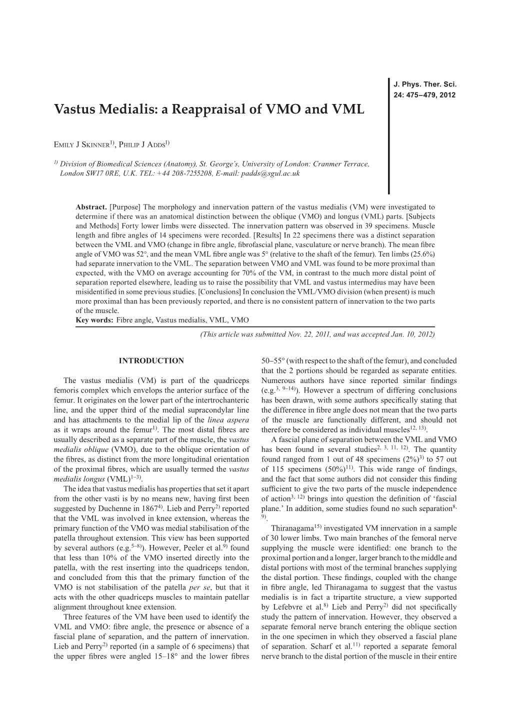 Vastus Medialis: a Reappraisal of VMO and VML