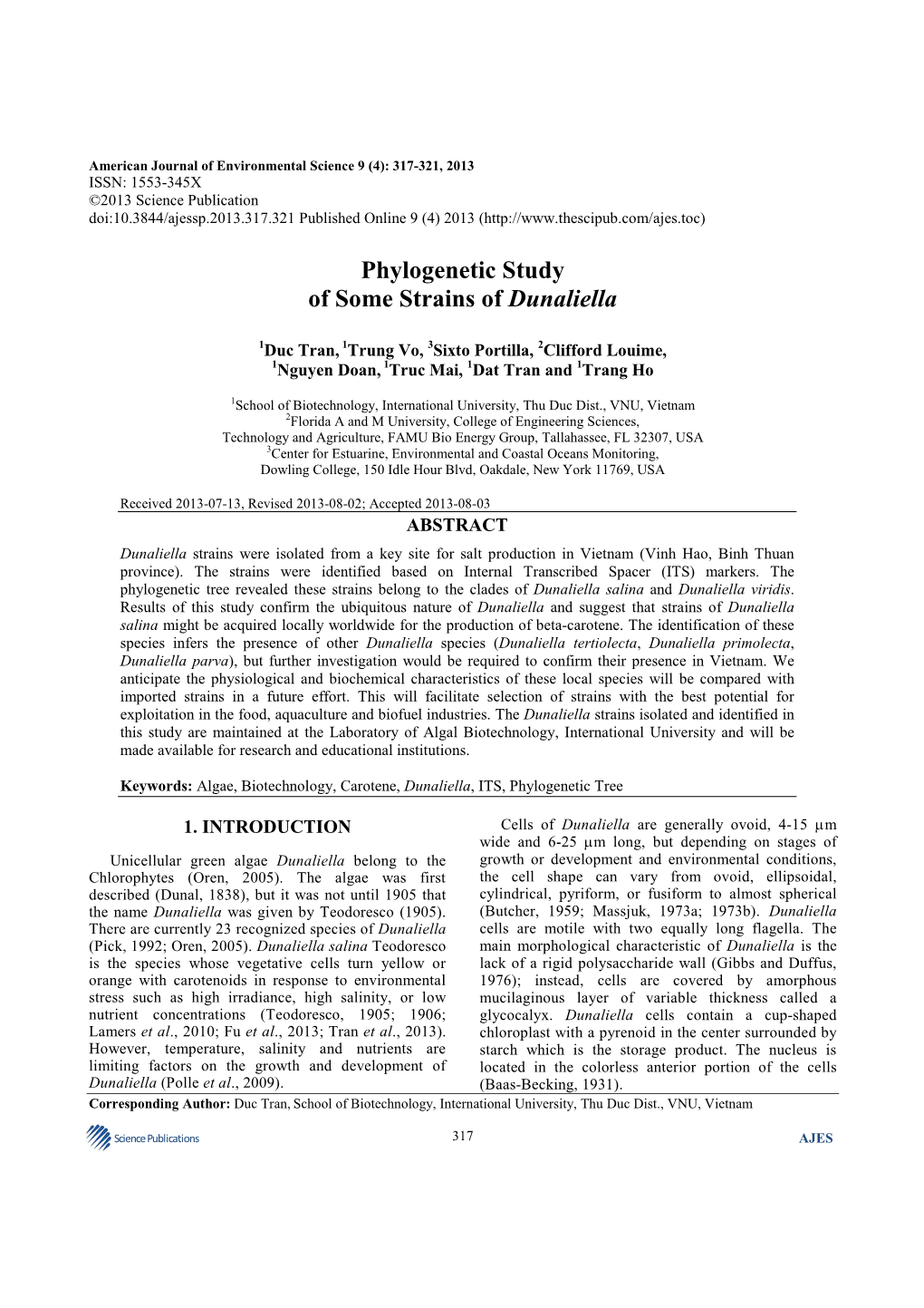 Phylogenetic Study of Some Strains of Dunaliella